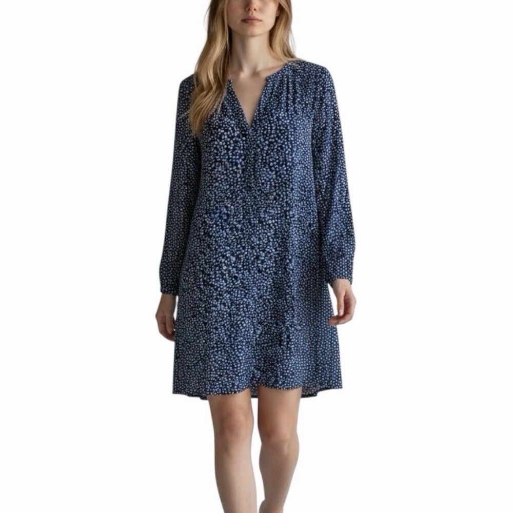 Daniel Rainn Women's Dress Size L Navy Blue Geometric Print Long Sleeve Pockets